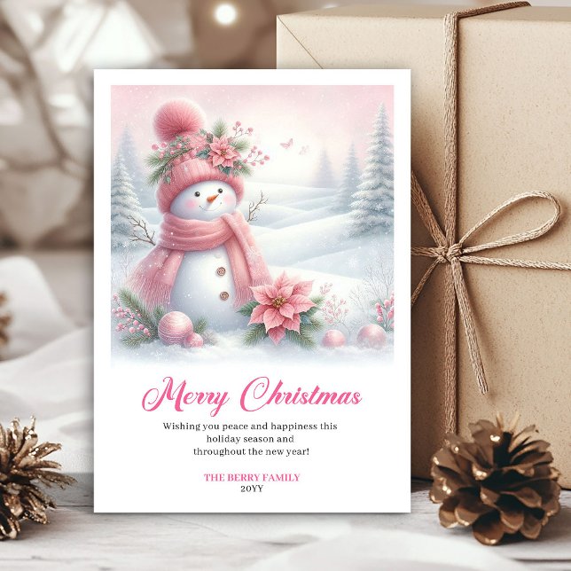 Smiling pink snowman kids greeting card digital (Smiling pink snowman kids greeting card digital)