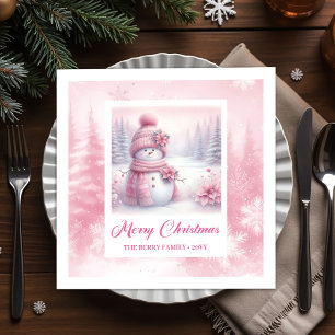 Smiling Pinkmas Winter Scene Christmas Napkins Kid