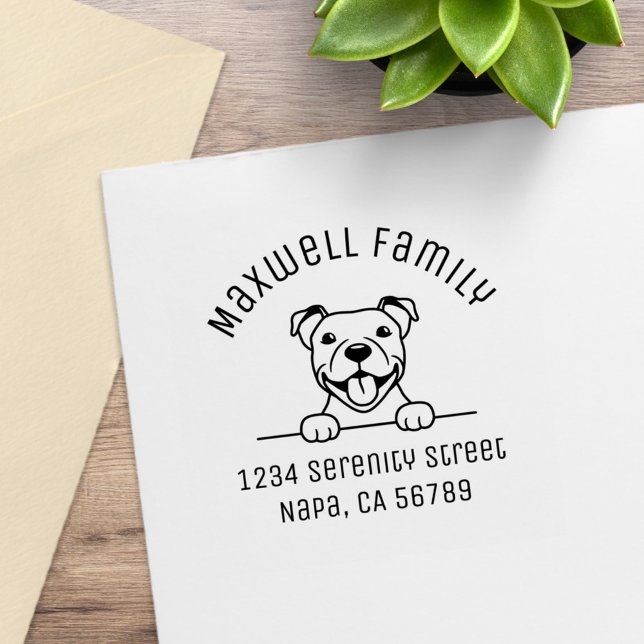 Smiling Pit Bull Dog Arch Family Address Rubber Stamp (Creator Uploaded)