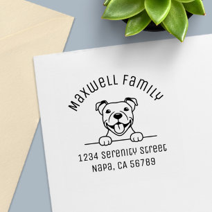 Smiling Pit Bull Dog Arch Family Address Self-inking Stamp