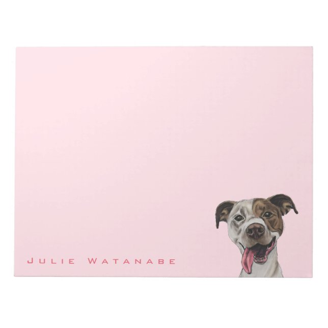 Smiling Pit Bull Dog Drawing Notepad (Front)