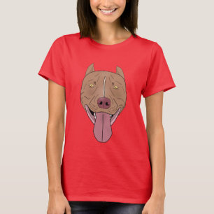 Smiling Pit Bull Portrait - Line Art T-Shirt