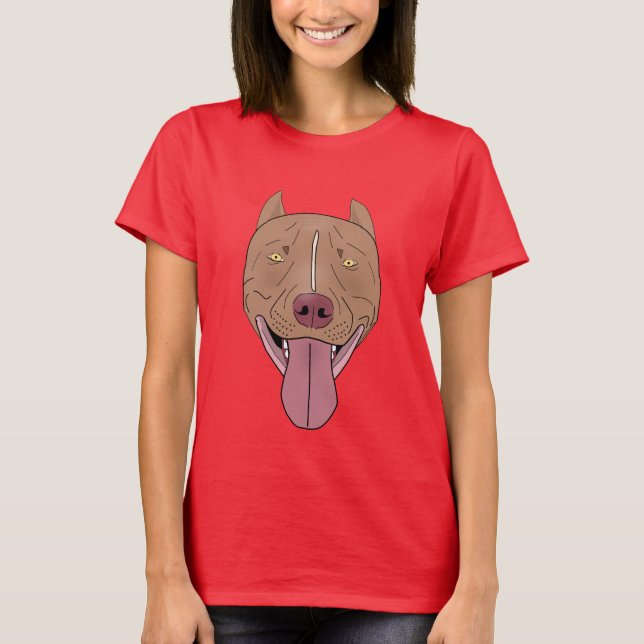 Smiling Pit Bull Portrait - Line Art T-Shirt (Front)