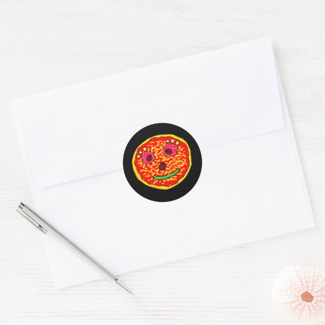 Smiling Pizza Face Illustration Design Classic Round Sticker (Envelope)