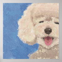 Smiling Poodle Blue Sky Art Hand-Painted Style