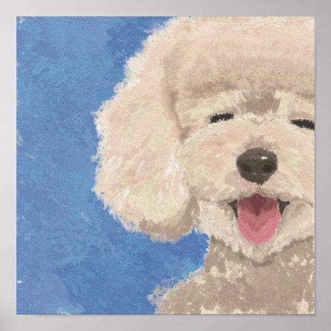 Smiling Poodle Blue Sky Art Hand-Painted Style Poster (Front)