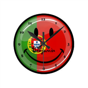 Smiling Portuguese Flag Round Clock