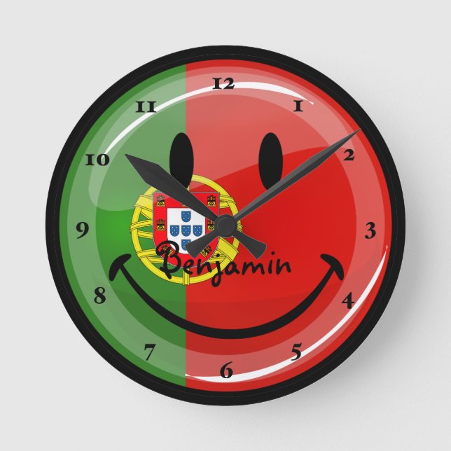 Smiling Portuguese Flag Round Clock (Front)
