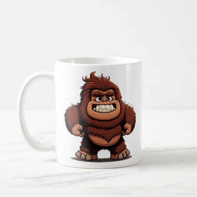 Smiling Potbellied Cute Chibi Cartoon Bigfoot Coffee Mug (Left)
