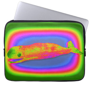 smiling psychedelic whale laptop sleeve
