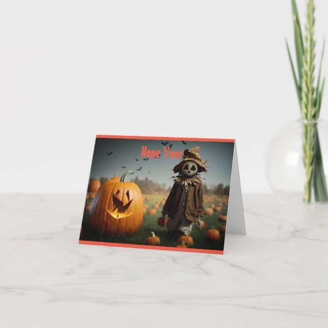 Smiling Pumpkin And Scarecrow Halloween Card (Front)