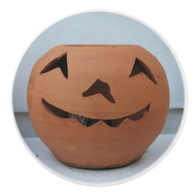 Smiling Pumpkin Ceramic Knob (Front)