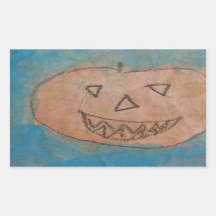 Smiling Pumpkin, Halloween Kids Art Watercolor Rectangular Sticker