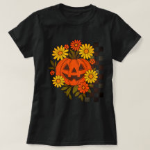 Smiling Pumpkin Retro Floral Halloween Design for