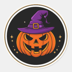Smiling Pumpkin Witch Hat Halloween 🎃 Classic Round Sticker