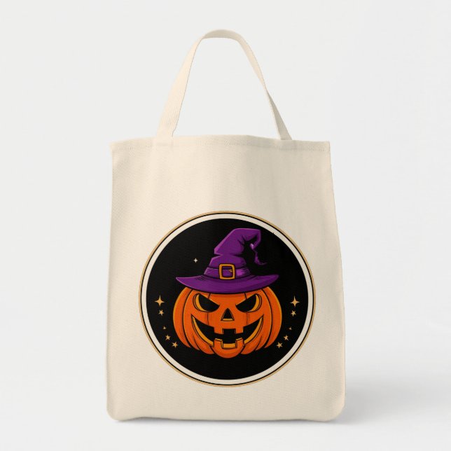 Smiling Pumpkin Witch Hat Halloween 🎃 Tote Bag (Front)