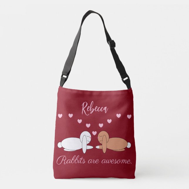 Smiling Rabbits in Love: Maroon Crossbody Bag (Back)