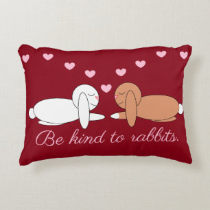 Smiling Rabbits in Love: Maroon Decorative Cushion