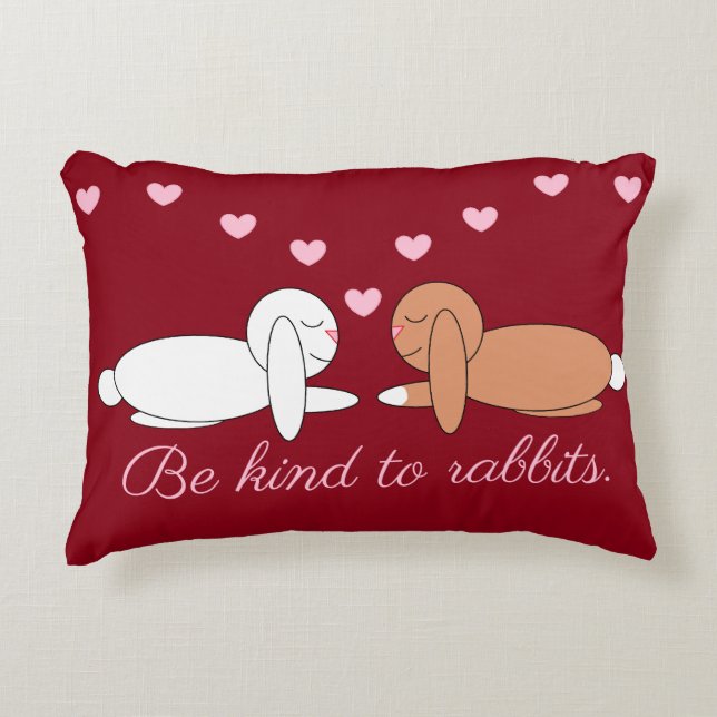 Smiling Rabbits in Love: Maroon Decorative Cushion (Front)