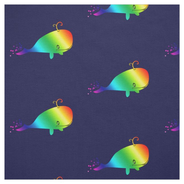 Smiling Rainbow Whale With Bubbles Fabric (Swatch)