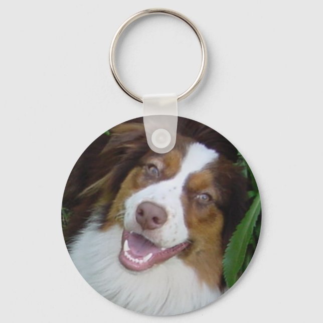 Smiling Red Tri Aussie Key Ring (Front)