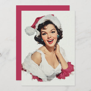 Smiling Retro Christmas Pin-Up Holiday Card