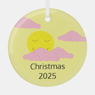 Smiling, Rising Sun with Popcorn Clouds: Yellow Glass Tree Decoration