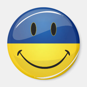 Smiling Round Ukrainian Flag Magnet