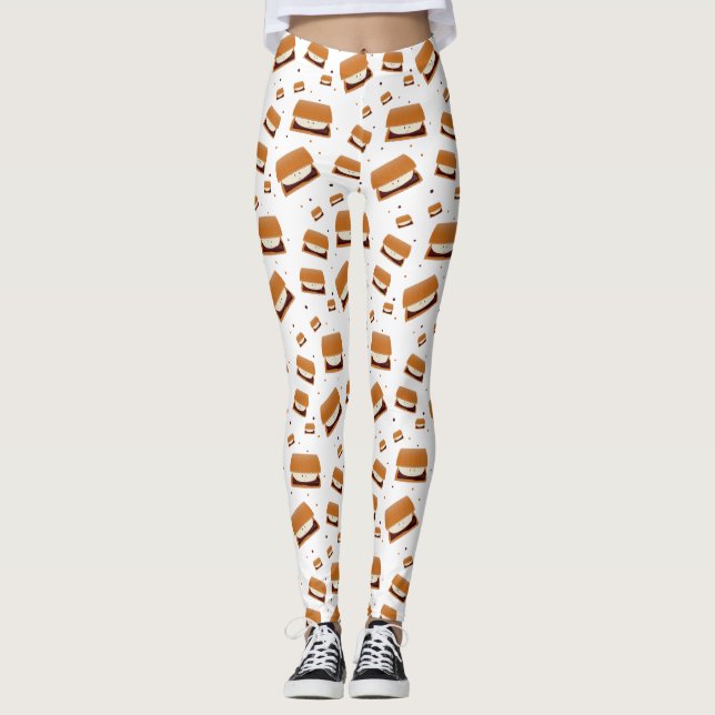 Smiling S’mores with Dots on White Leggings (Front)