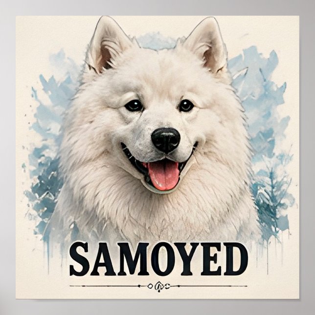 Smiling Samoyed Arctic Dog Lover Gift Poster (Front)