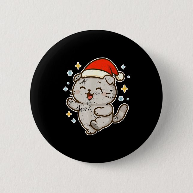 Smiling Santa Cat Holiday Cheer  6 Cm Round Badge (Front)