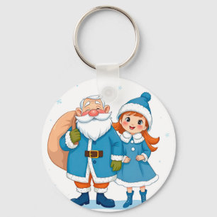 🎅 Smiling Santa Claus And Snow Maiden Festive Key Ring