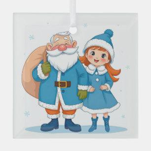 Smiling Santa Claus and snow maiden Glass Tree Decoration