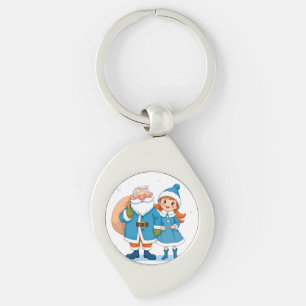 Smiling Santa Claus and snow maiden Key Ring