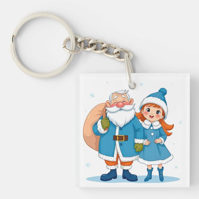 Smiling Santa Claus and snow maiden Key Ring (Front)