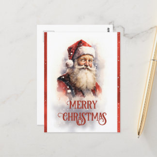 Smiling Santa Claus Watercolor Postcard