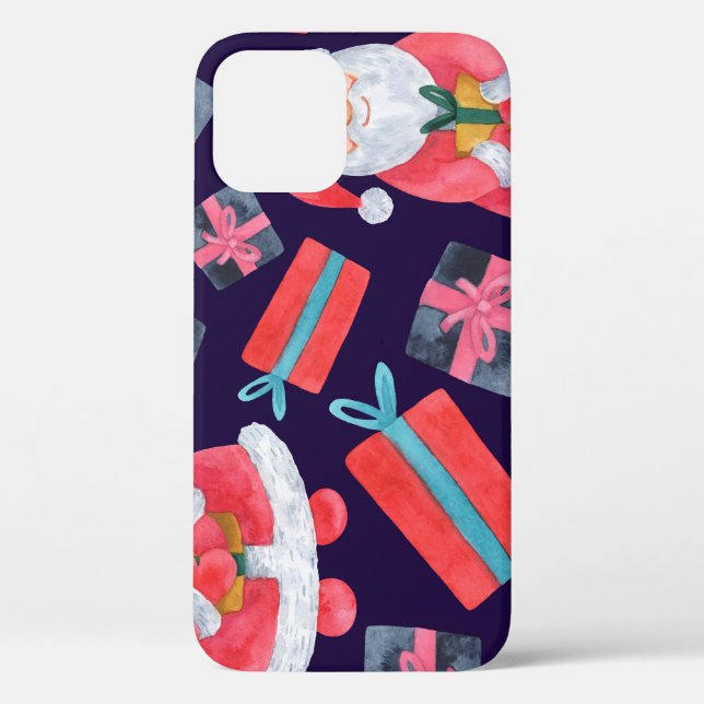 Smiling Santa, Watercolor Christmas Seamless. Case-Mate iPhone Case (Back)