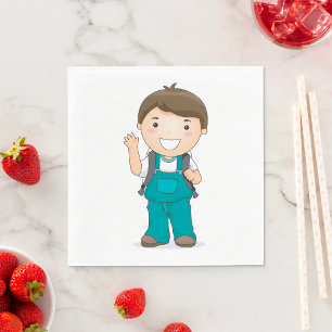 Smiling School Boy with Backpack Napkin