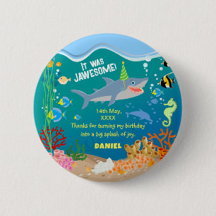 Smiling shark under the sea boy Birthday Party 6 Cm Round Badge