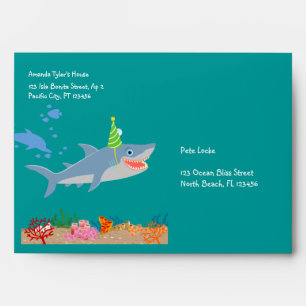 Smiling shark under the sea boy Birthday Party Envelope