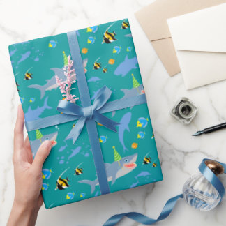 Smiling shark under the sea boy Birthday Party Wrapping Paper