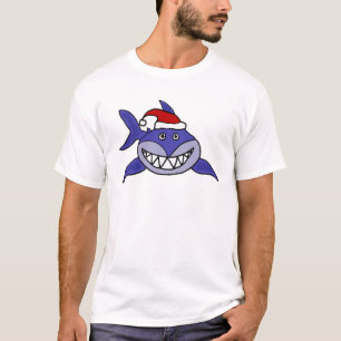 Smiling Shark Wearing Santa hat Christmas Art T-Shirt
