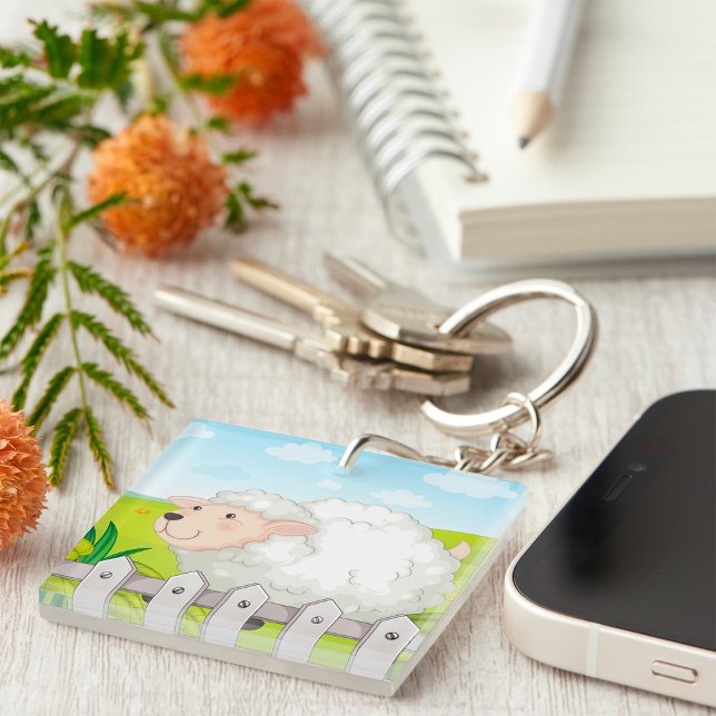 Smiling Sheep in Sunny Countryside Key Ring (Creator Uploaded)