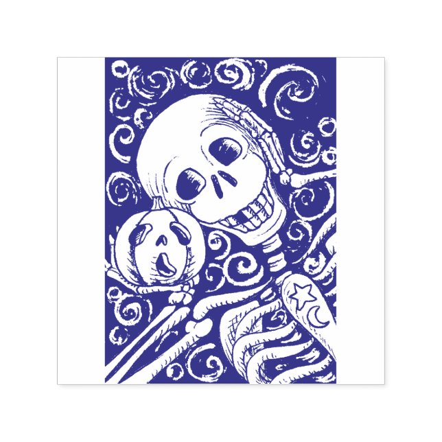 SMILING SKELETON & HIS JACK O LANTERN, HALLOWEEN SELF-INKING STAMP (Design)