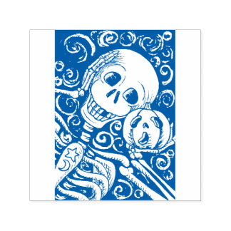 SMILING SKELETON & HIS JACK O LANTERN, HALLOWEEN SELF-INKING STAMP
