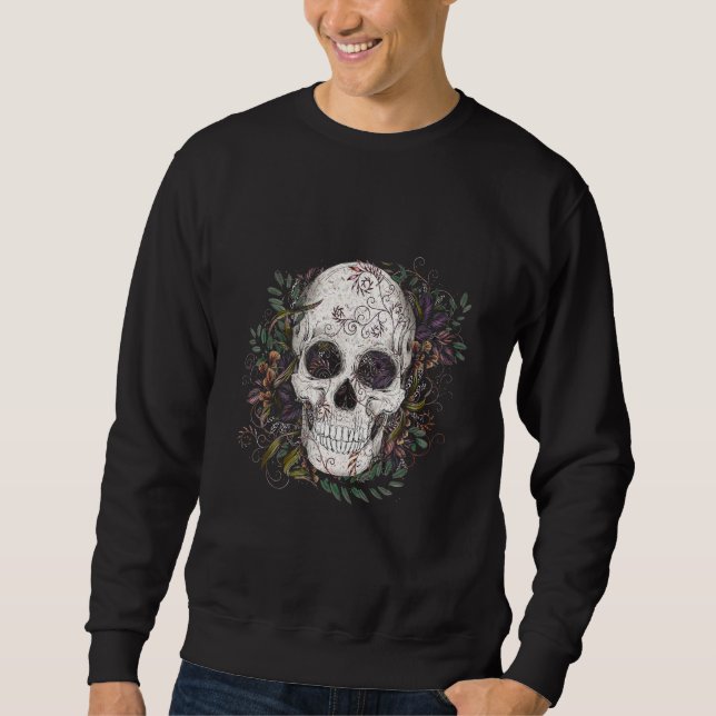Smiling Skull Flower Ancient Graphic Sweatshirt (Front)