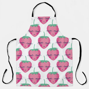 Smiling sleeping strawberries, cute pattern. apron