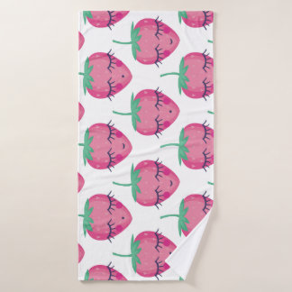 Smiling sleeping strawberries, cute pattern. bath towel