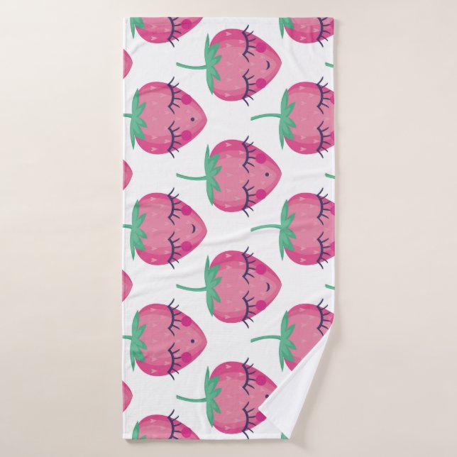 Smiling sleeping strawberries, cute pattern. bath towel (Bath Towel)