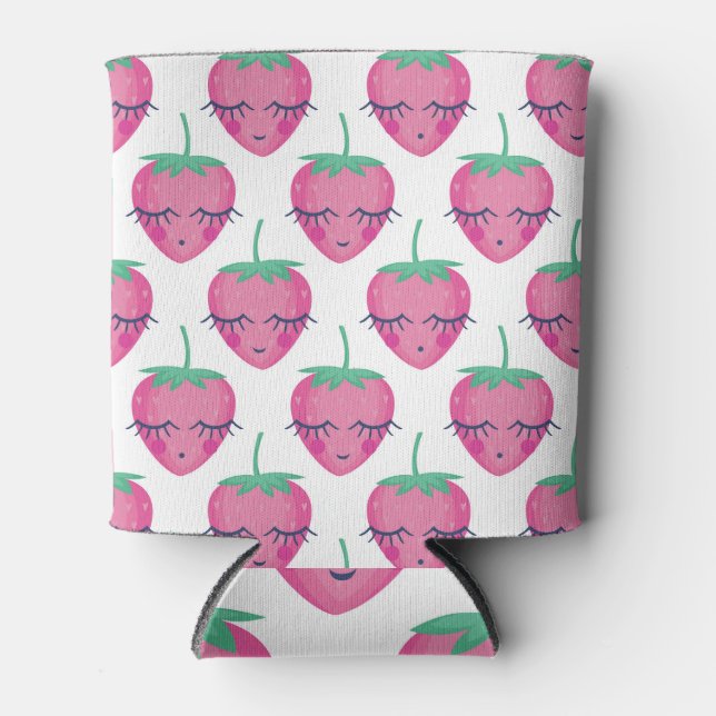 Smiling sleeping strawberries, cute pattern. can cooler (Front)